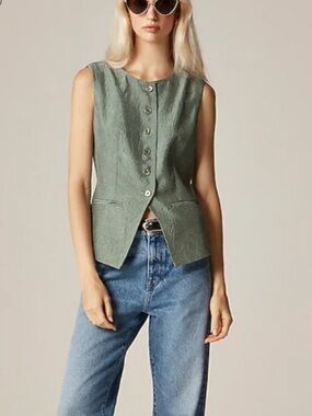 J. Crew Essential cutaway vest top in textured satin sage green 2